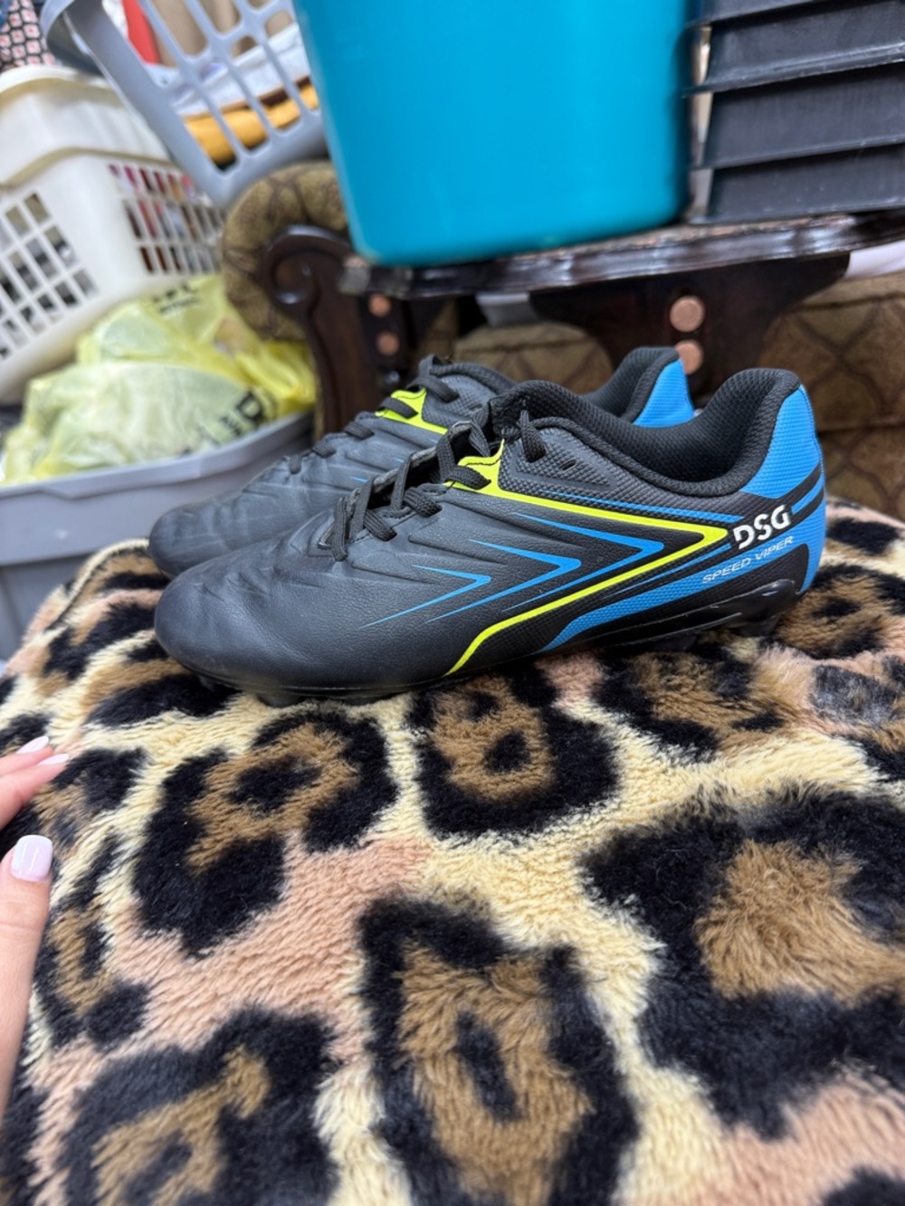 DSG Kids Black Soccer Sneakers with Blue and Yellow Accents